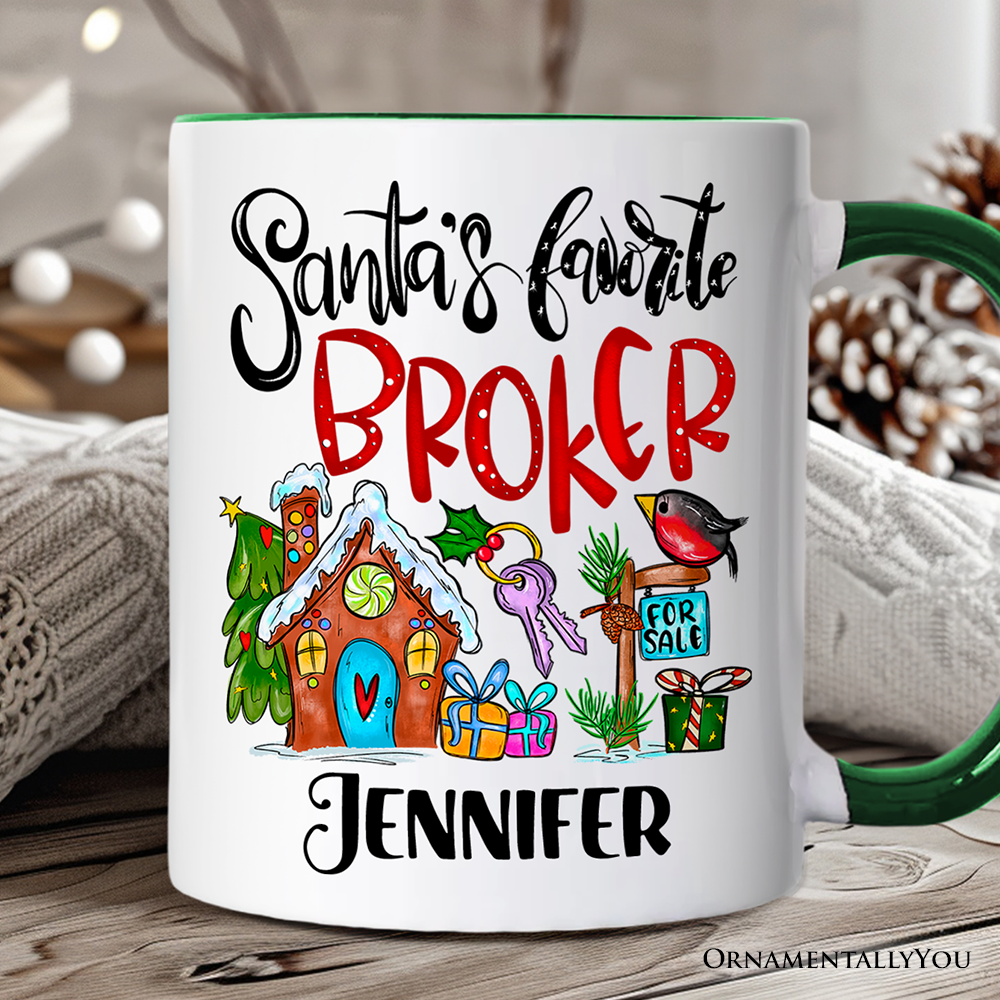 Santa's Favorite Broker Personalized Mug, Real Estate Agent Gift with Custom Name