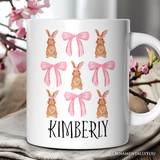 Coquette Bunny Pink Bow Easter Personalized Mug, Cute Girly Bunny Spring Gift with Custom Name