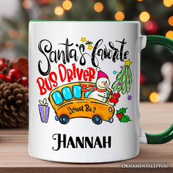 Santa’s Favorite School Bus Driver Personalized Mug, Appreciation Christmas Gift with Custom Name