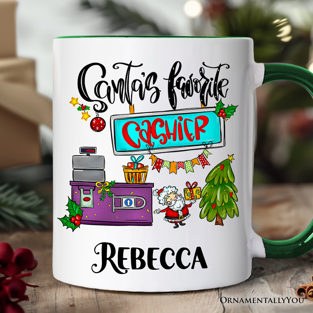 Santa's Favorite Cashier Personalized Mug, Christmas Appreciation Gift with Custom Name