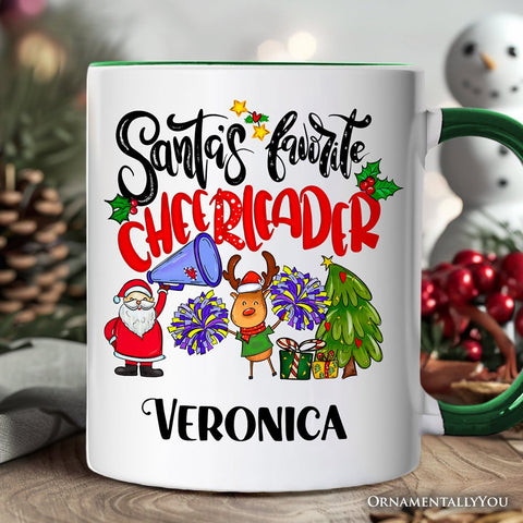 Santa’s Favorite Cheerleader Christmas Personalized Mug, Sports Appreciation Gift with Custom Name
