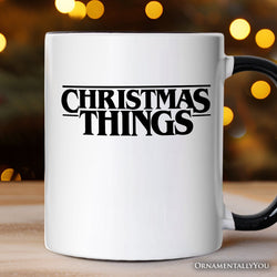 Eerie Christmas Things Vintage Personalized Mug, Handcrafted Retro Horror Gift with Custom Name