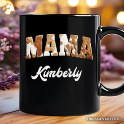 Cow Print Mama Western Personalized Mug, Faux Cowhide Mom Gift with Custom Name