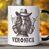 Western Cowgirl Rocker Personalized Mug, Country Rodeo Style Gift with Custom Name