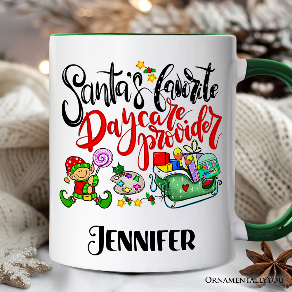 Santa's Favorite Daycare Provider Personalized Mug, Teacher Appreciation Gift with Custom Name
