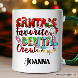 Santa’s Favorite Dental Crew Christmas Personalized Mug, Dentist Office Gift with Custom Name