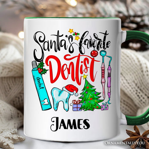 Santa’s Favorite Dentist Christmas Personalized Mug, Dental Healthcare Appreciation Gift with Custom Name