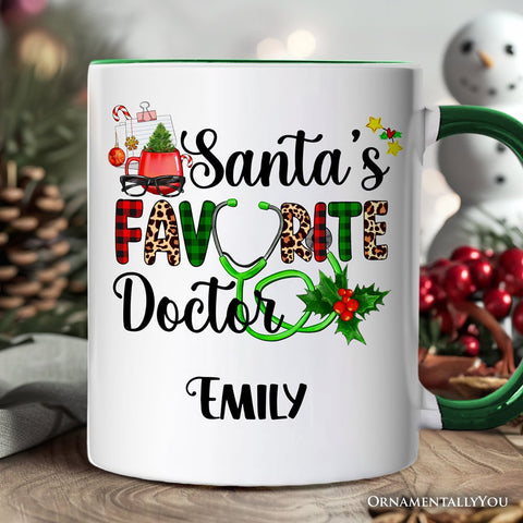 Santa’s Favorite Doctor Christmas Personalized Mug, Appreciation Gift for Medical Worker with Custom Name