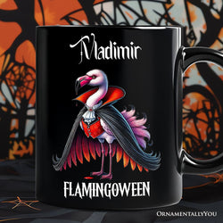 Spooky Vampire Flamingo Personalized Mug, Halloween Dracula Bird Gift with Custom Name