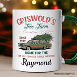 Griswold’s Tree Farm Personalized Mug, Retro Family Christmas Vacation Gift with Custom Name