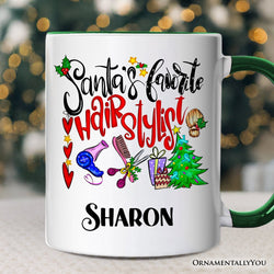 Santa’s Favorite Hairstylist Christmas Personalized Mug, Hairdresser Appreciation Gift with Custom Name