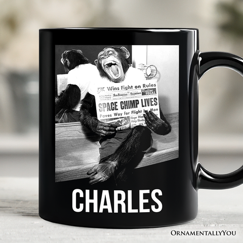 Ham The Space Chimp Personalized Mug, Historic NASA Monkey Retro Science Gift with Custom Name