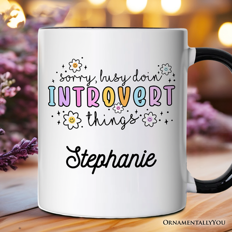 Introvert Things Mental Health Personalized Mug, Cute Spring Gift with Custom Name