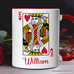 King of Hearts Card Personalized Mug, Classic Retro Love Valentine Gift with Custom Name