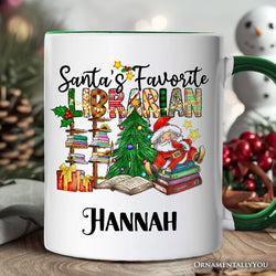 Santa’s Favorite Librarian Christmas Personalized Mug, Fun Library Gift with Custom Name