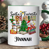 Santa’s Favorite Librarian Christmas Personalized Mug, Fun Library Gift with Custom Name