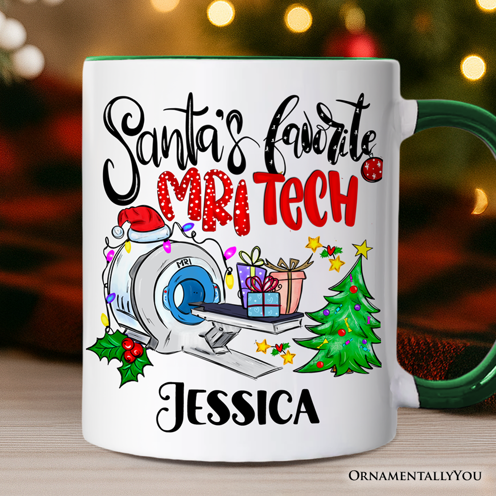 Santa's Favorite MRI Tech Personalized Mug, Health Imaging Technologist Christmas Gift with Custom Name