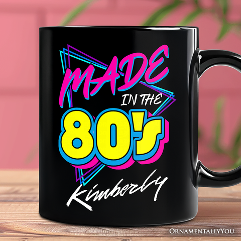Made In The 80s Personalized Mug, Neon Retro Eighties Kid Gift with Custom Name