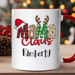 Mama Claus Retro Christmas Personalized Mug, Matching Family Holiday Gift with Custom Name