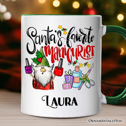 Santa's Favorite Manicurist Nail Art Personalized Mug, Beauty Artist Appreciation Gift with Custom Name