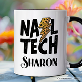 Nail Tech Leopard Lightning Personalized Mug, Retro Stylist Gift with Custom Name