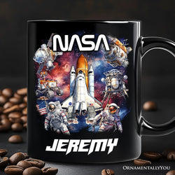 Artistic NASA Handcrafted Christmas Personalized Mug, Astronaut in Outer Space with the Planets Gift with Custom Name
