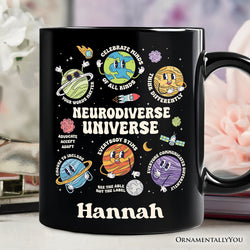 Neurodiverse Universe Autism Space Personalized Mug, Colorful Autism Awareness Education Gift with Custom Name