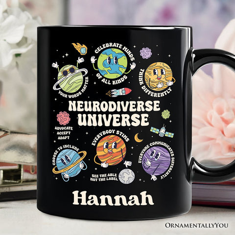 Neurodiverse Universe Autism Space Personalized Mug, Colorful Autism Awareness Education Gift with Custom Name