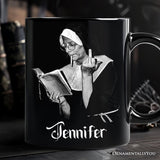 Eccentric Gothic Smoking Nun Personalized Mug, Unique Halloween Gift with Custom Name