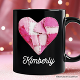 Patchwork Pink Heart Valentine Personalized Mug, Love Retro Coquette Gift with Custom Name