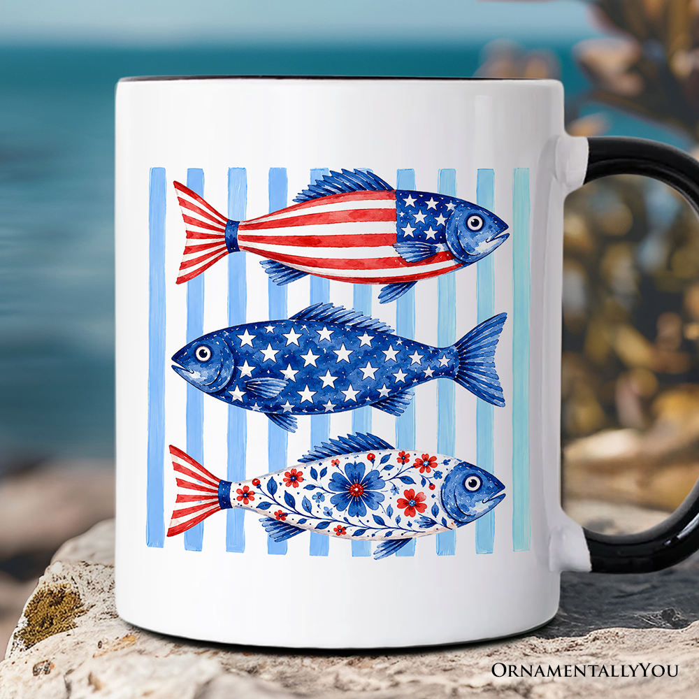 Patriotic Fish Mug, 4th Of July Coastal Animal Gift