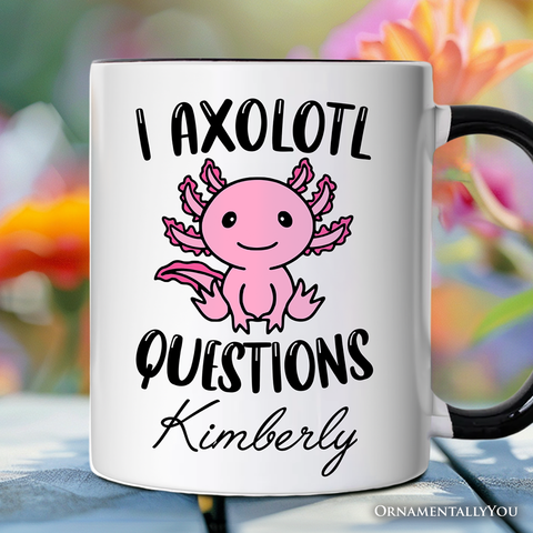 Cute Pink Axolotl Personalized Mug, Salamander Animal Gift with Custom Name