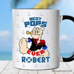 Best Pops Ever Personalized Mug, Classic Popeye the Sailorman Dad Gift with Custom Name