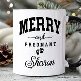 Merry and Pregnant Personalized Mug, Baby Announcement Christmas Custom Gift for New Mom