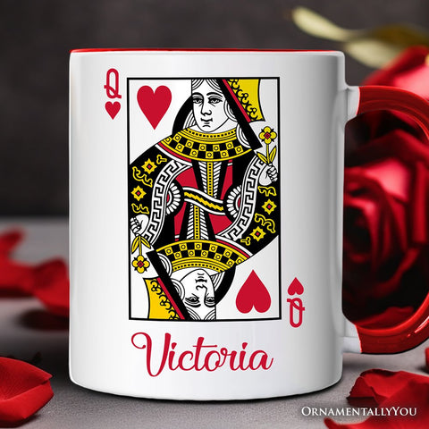 Queen of Hearts Card Personalized Mug, Classic Retro Love Valentine Gift with Custom Name