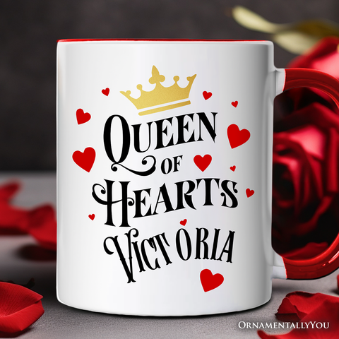 Queen of Hearts Crown Personalized Mug, Royal Retro Valentine Gift with Custom Name