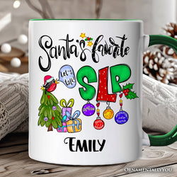 Santa’s Favorite SLP Christmas Personalized Mug, Gift for Speech Therapist and Language Pathologist with Custom Name