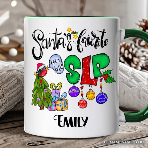 Santa’s Favorite SLP Christmas Personalized Mug, Gift for Speech Therapist and Language Pathologist with Custom Name