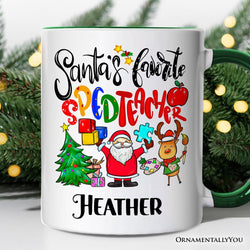 Santa’s Favorite Special Education Teacher Personalized Mug, Children with Autism Christmas Gift with Custom Name