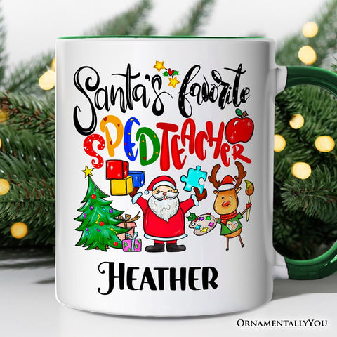 Santa’s Favorite Special Education Teacher Personalized Mug, Children with Autism Christmas Gift with Custom Name
