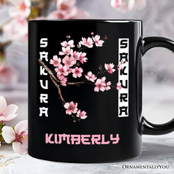 Sakura Cherry Blossom Personalized Mug, Vintage Japanese Spring Floral Gift with Custom Name