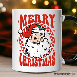 Merry Christmas Santa Personalized Mug, Retro Red Checkered Holiday Gift with Custom Name