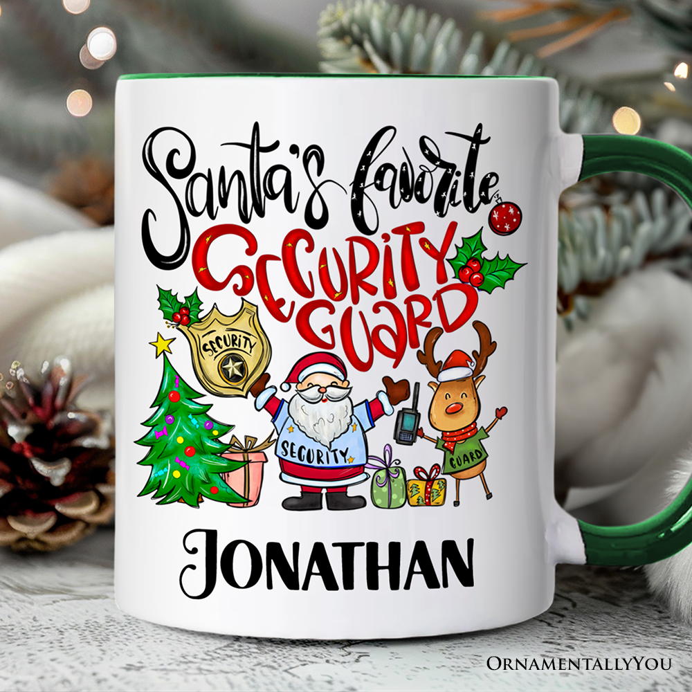 Santa's Favorite Security Guard Personalized Mug, Appreciation Christmas Gift with Custom Name