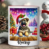 Snowy German Shepherd Puppy Personalized Mug, Heartwarming Christmas Gift with Custom Name
