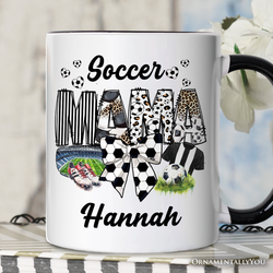 Soccer Mama Coquette Bow Personalized Mug, Game Day Mom Life Gift with Custom Name