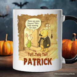 Vintage Edgar Allan Pooh The Tell-Tale Tail Personalized Mug, Missing Eeyore Halloween Gift with Custom Name
