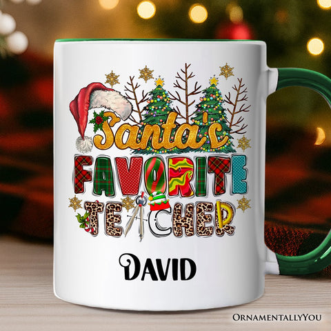 Santa’s Favorite Teacher Personalized Mug, Christmas Gift with Custom Name
