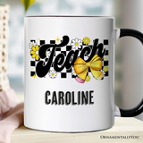 Teach Checkered Coquette Bow Personalized Mug, Retro Gift for Trendy Teachers with Custom Name
