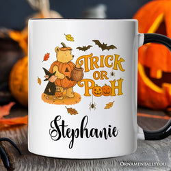 Vintage Trick or Pooh Personalized Mug, Pooh Bear and Friends in Halloween Costume Gift with Custom Name