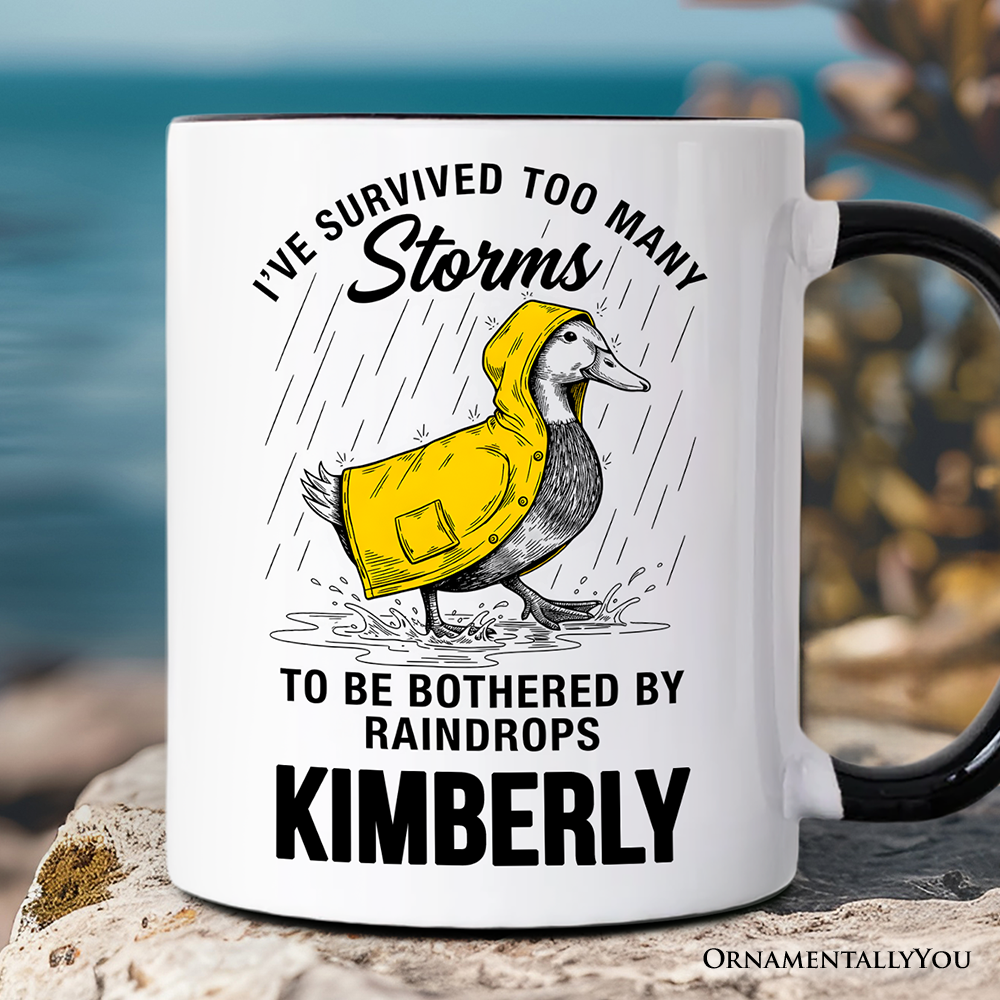 Goose Motivational Personalized Mug, Survived Too Many Storms Funny Quote Gift with Custom Name